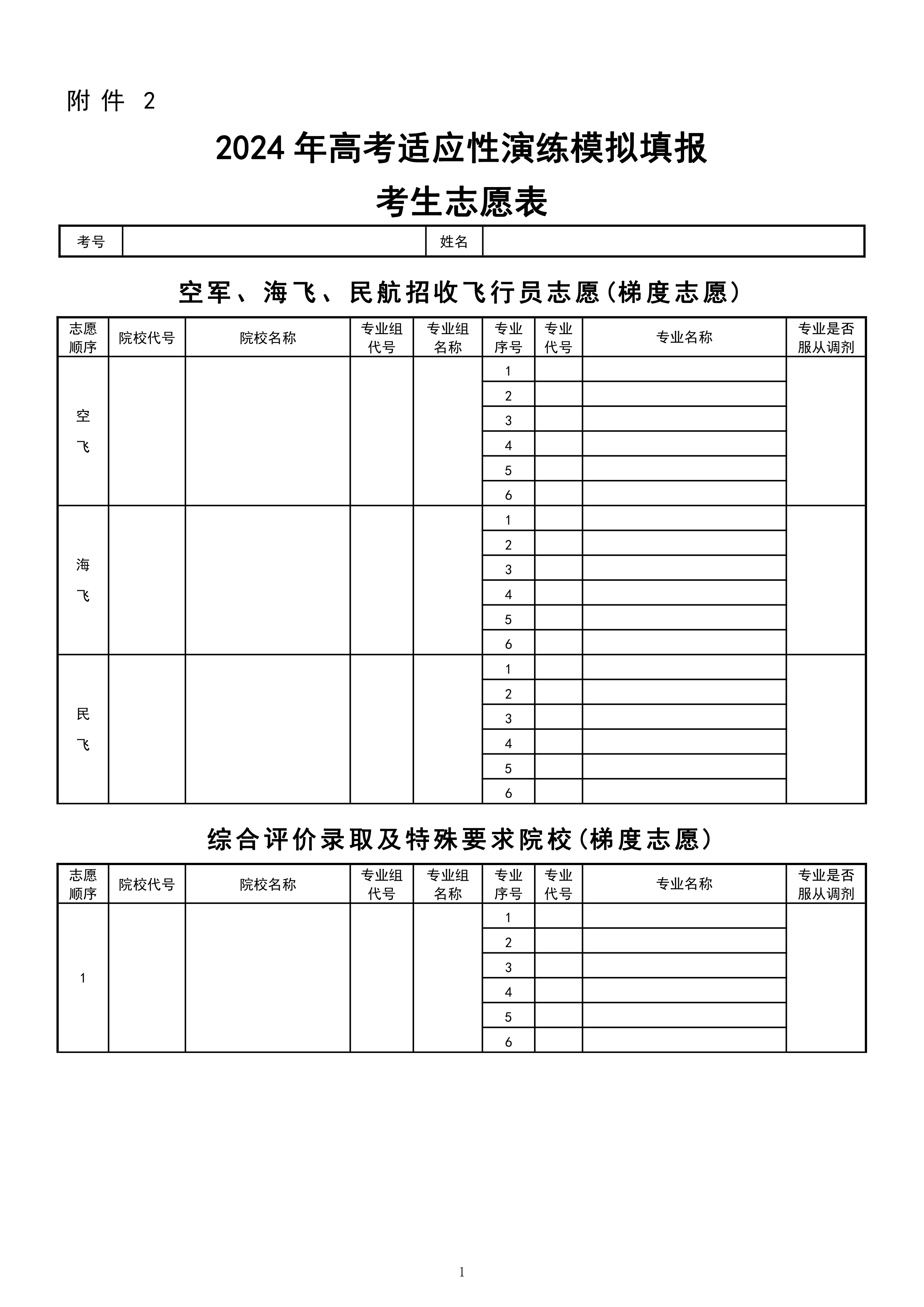 2024年志愿模擬填報表格(高考志愿表2023正式版)-圖1