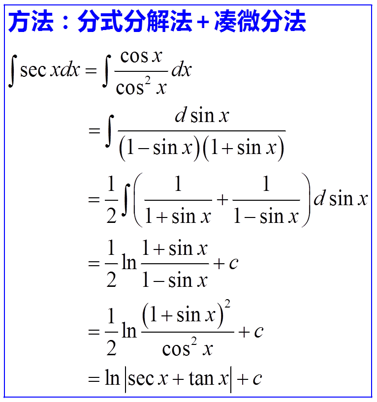secx的不定積分推導過程-圖1
