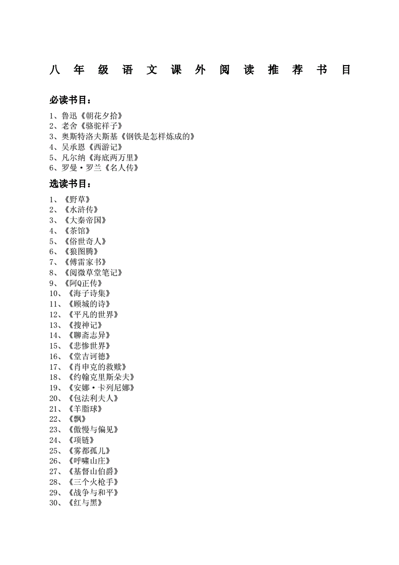 初二必讀課外書推薦書目-圖1