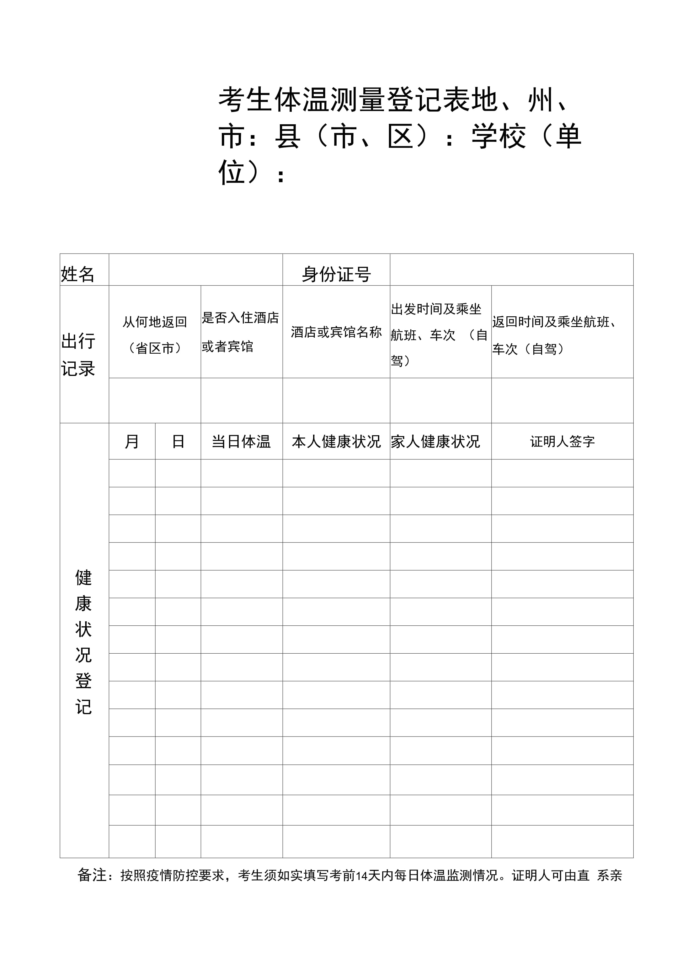 高考體溫測量登記表-圖1